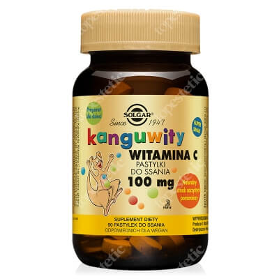 Solgar Kanguwity Witamina C 100 mg Pastylki do ssania naturalny smak soczystych pomarańcz 90 pastylek