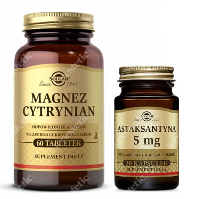 Solgar Magnez Cytrynian + Astaksantyna ZESTAW Wysoka potencja, wysoka przyswajalność 60 tabletek + 30 kaps.