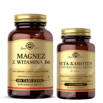 Solgar Magnez z Witaminą B6 + Beta-karoten ZESTAW 100 tabletek + D. salina 60 kapsułek