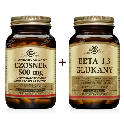 Solgar Mocna Odporność ZESTAW Czosnek 500 mg 90 kapsułek + Beta 1,3 glukany 60 tabletek