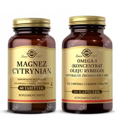 Solgar Omega 3 + Magnez Cytrynian ZESTAW Naturalne źródło EPA i DHA. Koncentrat Oleju Rybiego 60 kapsułek + Wysoka potencja, wysoka przyswajalność 60 tabletek