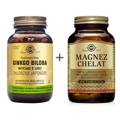 Solgar Memory Set ZESTAW Wyciąg z liści Gingko Biloba 60 kaps. + Magnez chelat aminokwasowy 100 tabl.
