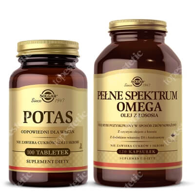 Solgar Potas + Pełne Spektrum Omega ZESTAW 100 tabletek + Olej z łososia 120 kapsułek