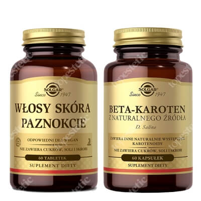 Solgar Suny Skin ZESTAW Formuła Włosy, Skóra, Paznokcie 60 tabl + Naturalny Beta Karoten 60 kapsułek