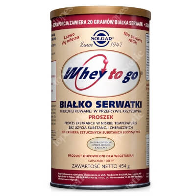 Solgar Whey To Go Białko serwatki, naturalny smak czekoladowo-kakaowy 454 g