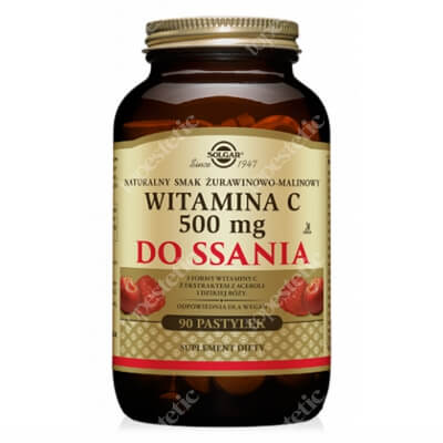 Solgar Witamina C 500 mg Pastylki do ssania, naturalny smak żurawinowo-malinowy 90 pastylek