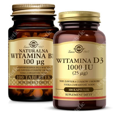 Solgar Witamina D3 25 µg + Witamina B12 100 μg ZESTAW 100 kapsułek + 100 tabletek