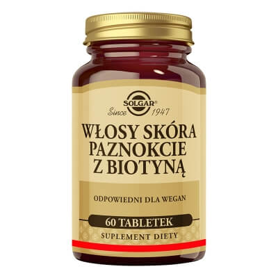 Solgar Włosy, Skóra, Paznokcie + Biotyna Wsparcie skóry, włosów i paznokci 60 tabletek