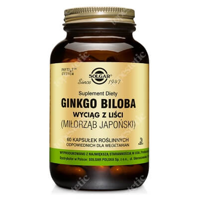 Solgar Wyciąg z liści Gingko Biloba Miłorząb japoński 60 kapsułek