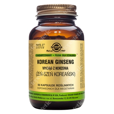 Solgar Żeńszeń Koreański Wyciąg z korzenia Korean Ginseng 60 kapsułek