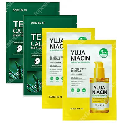 Some By Mi 30 Days Blemish Care Mask x 2 + Tea Tree Calming Mask x 2 ZESTAW Rozjaśniająca maska na płachcie 1 szt. x 2 + Maseczka kojąca z wyciągiem z drzewa herbacianego 1 szt x 2