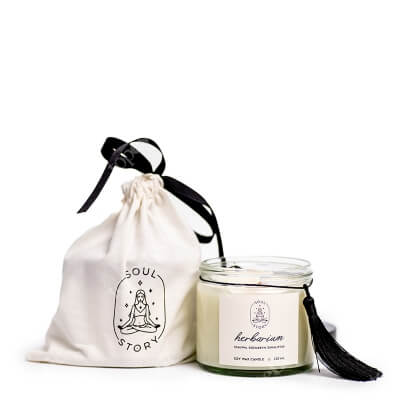 Soul Story Herbarium Wood Candle Świeca sojowa z drewnianym knotem - zapach świeżych ziół z nutą cytrusów 230 ml