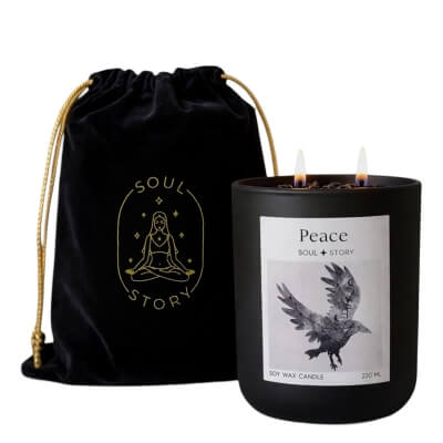 Soul Story Peace Crystals Candle Świeca sojowa z kamieniami labradorytu - zapach palo santo, kadzidła oraz cedru 230 ml