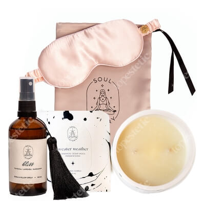 Soul Story Perfect Mood ZESTAW Świeca sojowa 260 ml + Jedwabna maska na oczy (kolor Powder Pink) 1 szt + Mgiełka zapachowa 100 ml