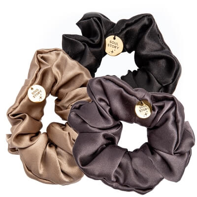 Soul Story Silk Hair Band Set ZESTAW Gumka do włosów (kolor Champagne) 1 szt + Gumka do włosów (kolor Black) 1 szt + Gumka do włosów (kolor Graphite) 1 szt