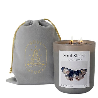 Soul Story Soul Sister Crystals Candle Świeca sojowa z kamieniami fluorytu - zapach bergamotki, mandarynki i liści pomarańczy 230 ml
