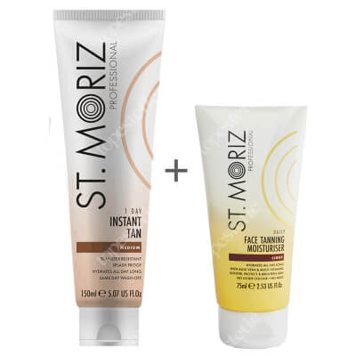 St Moriz 1 Day Instant Tan Medium + Daily Face Tanning Moisturiser Light ZESTAW Zmywalny bronzer do ciała 150 ml + Samoopalający krem do twarzy na dzień 75 ml