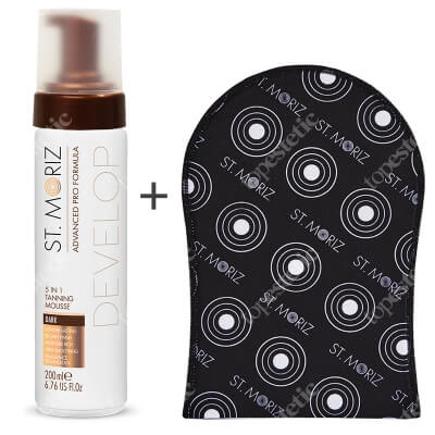 St Moriz 5in1 Tanning Mousse Dark + Tanning Applicator Mitt ZESTAW Wielofunkcyjny mus samoopalający o przedłużonym działaniu (ciemny) 200 ml + Rękawica