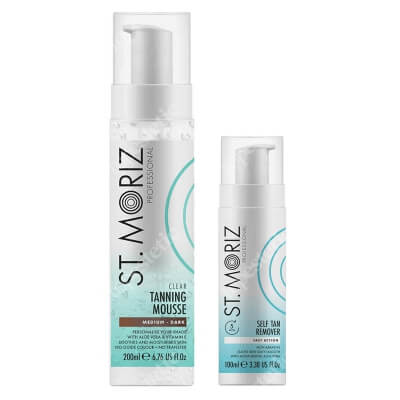 St Moriz Clear Tanning And Self Tan Remover ZESTAW Mus do opalania z efektem korekty koloru 200 ml + Pianka do usuwania opalenizny 100 ml