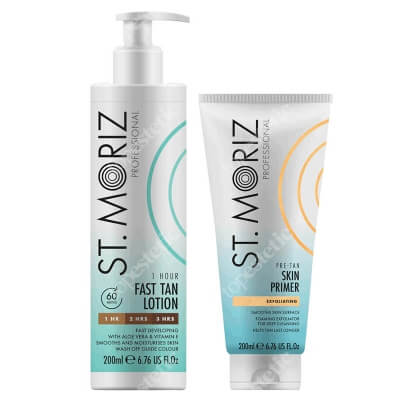 St Moriz Fast Tan Set ZESTAW Peeling przygotowujący skórę do opalania 200 ml + Błyskawiczny balsam samoopalający 200 ml