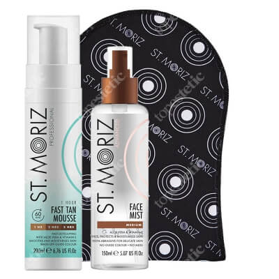 St Moriz Fast Tanning Mousse + Face Mist Medium + Tanning Applicator Mitt ZESTAW Mus samoopalający 200 ml + Mgiełka do twarzy 150 ml + Rękawica 1 szt