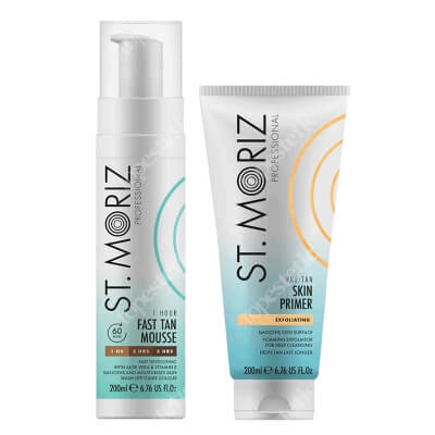 St Moriz Fast Tanning Set ZESTAW Peeling przygotowujący skórę do opalania 200 ml + Błyskawiczny mus samoopalający 200 ml