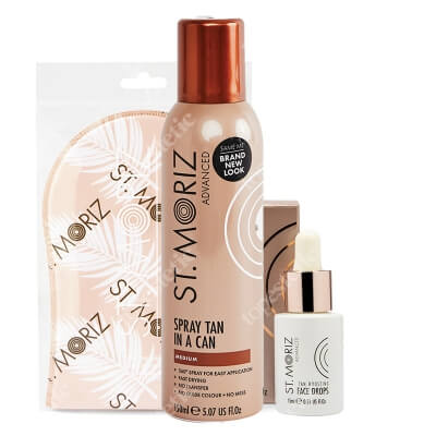 St Moriz Tan Body And Face ZESTAW BOpalająca mgiełka do ciała 150 ml + Serum samoopalające do twarzy 15 ml + Rękawica 1 szt