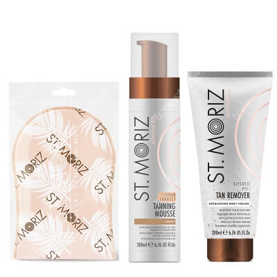 St Moriz Tan Colour Perfect ZESTAW Samoopalająca pianka o jasnym odcieniu 200 ml + Peeling z kwasem glikolowym 200 ml + Rękawica 1 szt