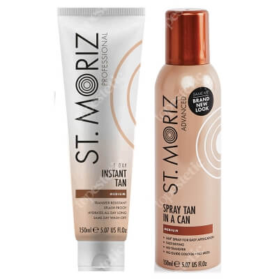 St Moriz Tan Medium ZESTAW Natychmiastowy zmywalny bronzer do ciała 150 ml + Bezbarwna stopniowo opalająca mgiełka do ciała 150 ml