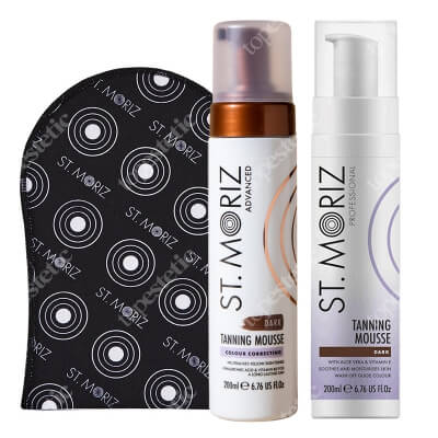 St Moriz Tanning Dark ZESTAW Mus samoopalający (Dark) 200 ml + Samoopalająca pianka 200 ml + Rękawica 1 szt