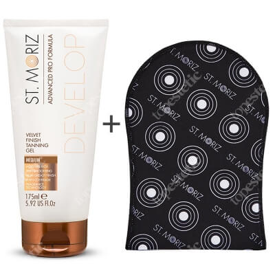 St Moriz Velvet Finish Tanning Gel Medium + Tanning Applicator Mitt ZESTAW Żel samoopalający korygujący niedoskonałości (średni) 175 ml + Rękawica