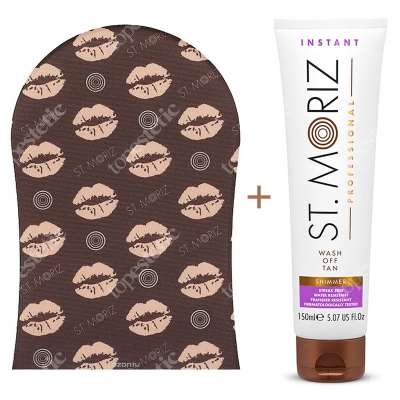 St Moriz Wash Off Tan Shimmer + Tanning Applicator Mitt ZESTAW Bronzer do ciała (średni z drobinkami) 150 ml + Rękawica