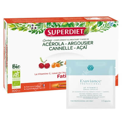 Super Diet Acerola + Exuviance Professional AF VITAMIN C Serum Capsules ZESTAW Super Diet Energia i odporność 20x15 ml + Exuviance kapsułki 3 szt