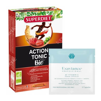 Super Diet Action Tonic + Exuviance Professional AF VITAMIN C Serum Capsules ZESTAW Super Diet witalność 20x15 ml + Exuviance kapsułki 3 szt