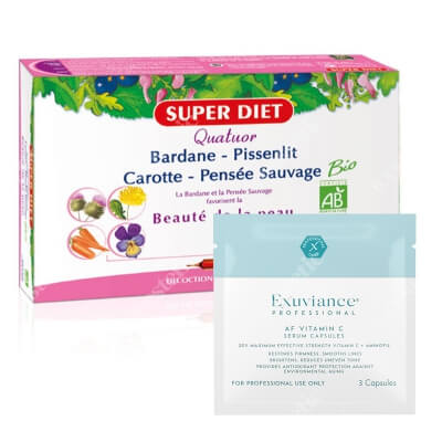 Super Diet Bardane Beaute Peau + Exuviance Professional AF VITAMIN C Serum Capsules ZESTAW Super Died piękna i czysta skóra 20x15 ml + Exuviance kapsułki 3 szt