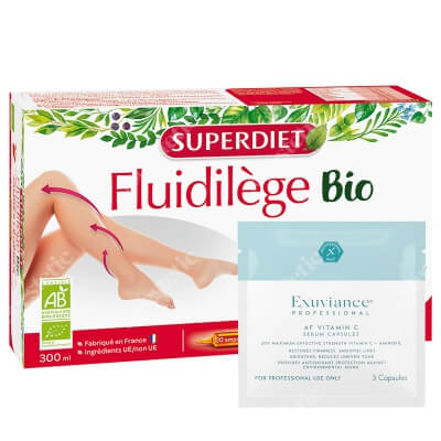 Super Diet Fluidilege + Exuviance Professional AF VITAMIN C Serum Capsules ZESTAW Super diet lekkie nogi 20x15 ml + Exuviance kapsułki 3 szt