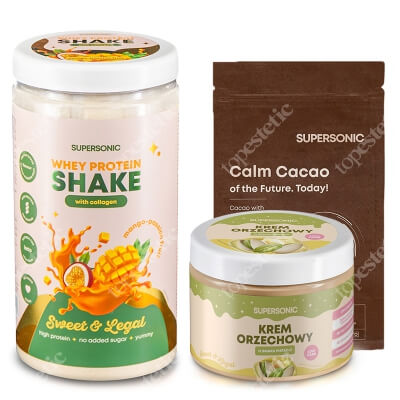 Supersonic Calm Cacao + Protein Shake + Peanut Spread ZESTAW Kakao z ashwagandhą 225 g + Shake - Mango, marakuja 560 g + Krem orzechowy - Pistacja 250 g