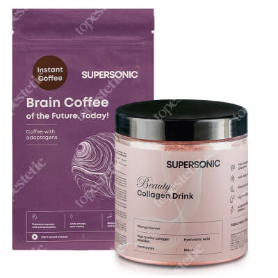 Supersonic Collagen Beauty Drink + Brain Coffee ZESTAW Kolagen - Mango 185 g + Kawa z adaptogenami - Instant Coffee 180 g