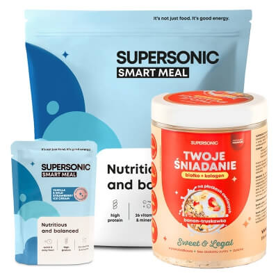 Supersonic Owsianka + Smart Meal ZESTAW Owsianka - banan i truskawka 420 g + Posiłek - lody waniliowe z dziką truskawką 100 g + Posiłek - ciasteczkowo-bananowe smoothie 1300 g
