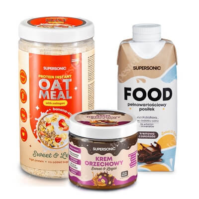 Supersonic Peanut Spread + Food Ready to Drink + Protein Instant Oat Meal ZESTAW Krem orzechowy 160 g + Posiłek - kremowa czekolada 330 ml + Proteinowa owsianka - Banan, truskawka 660 g