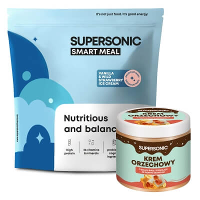 Supersonic Peanut Spread + Smart Meal ZESTAW Krem orzechowy 160 g + Posiłek - lody waniliowe z dziką truskawką 1300 g