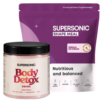 Supersonic Shape Meal + Body Detox Drink ZESTAW Posiłek o smaku lodów waniliowo-śmietankowych 780g + Napój o smaku wiśni 336 g