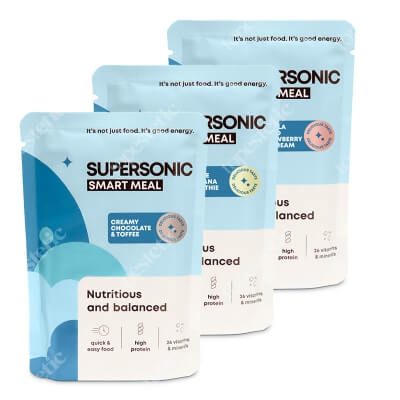 Supersonic Smart Meal Mix ZESTAW Lody waniliowe z dziką truskawką 100 g + Ciasteczkowo-bananowe smoothie 100 g + Kremowa czekolada z toffee 100 g