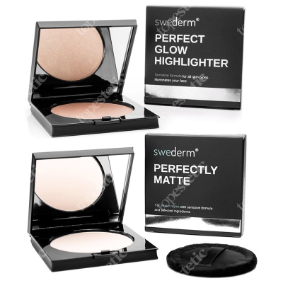 Swederm Perfect Glow + Perfectly Matte ZESTAW Rozświetlacz do twarzy 9 g + Puder matujący 9 g