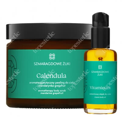 Szmaragdowe Żuki Calendula + Vitaminum ZESTAW Aromaterapeutyczny peeling cukrowy - mandarynka, grapefruit 300 g + Witaminowy olejek do ciała 100 ml