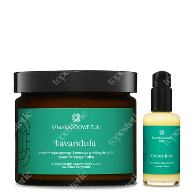 Szmaragdowe Żuki Ceramides + Lavandula ZESTAW Ceramidowy olejek do ciała 100 ml + Aromaterapeutyczny kremowy peeling – lawenda bergamotka 270 g