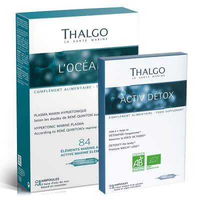 Thalgo Active Detox + L’Oceane ZESTAW Kuracja oczyszczająca 10x10 ml + Woda morska do picia – źródło młodości i witalności 20 x 10 ml