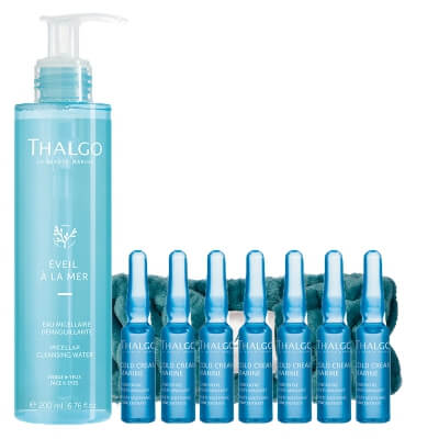 Thalgo Clean + Soothing Skin ZESTAW Woda micelarna 200 ml + Wzmacniająco-łagodzący koncentrat 7x1,2 ml + Opaska kosmetyczna 1 szt GRATIS