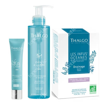 Thalgo Draining + Beautifying + BB ZESTAW Herbata oczyszczająco-drenująca 20 saszetek + Upiększający tonik 200 ml + Krem (kolor Natural) 40 ml