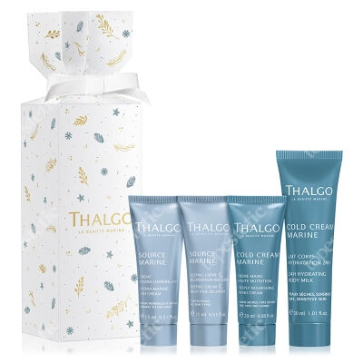 Thalgo Hydrating Crackers Gift Set 2020 ZESTAW Krem nawilżający 24 h 15 ml + Regenerujący krem nocny 15 ml + Krem do rąk 20 ml + Nawilżające mleczko 30 ml